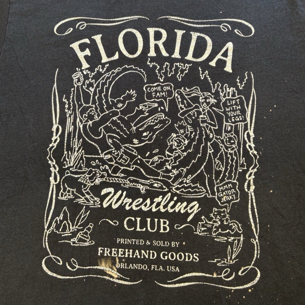 Freehand‎ Goods Florida Wrestling Club Graphic T-Shirt Mens 2XL Black Gator Tee